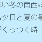 寒い冬の南西に沈む夕日と夏の暑さがくっつく時